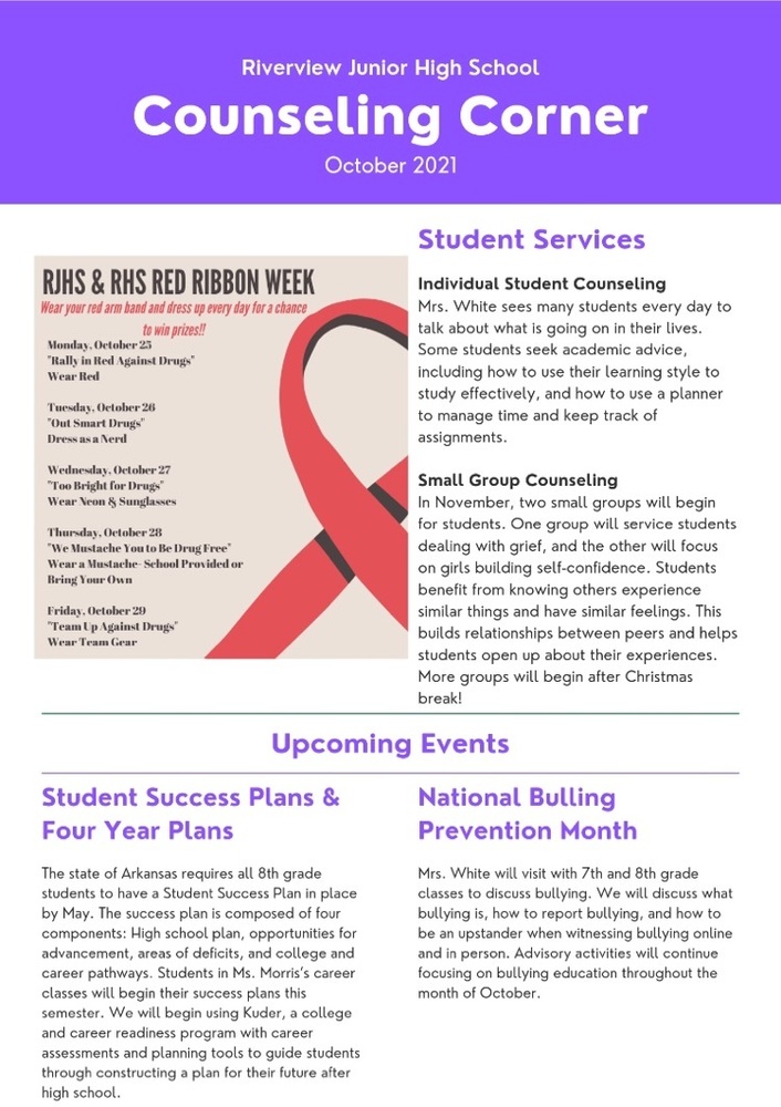 Ms White’s Counseling update for October. 